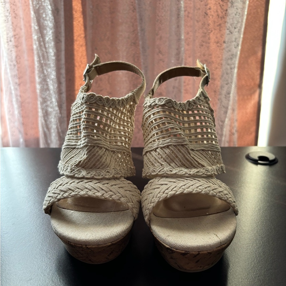 Jellypop Beige Woven Wedges